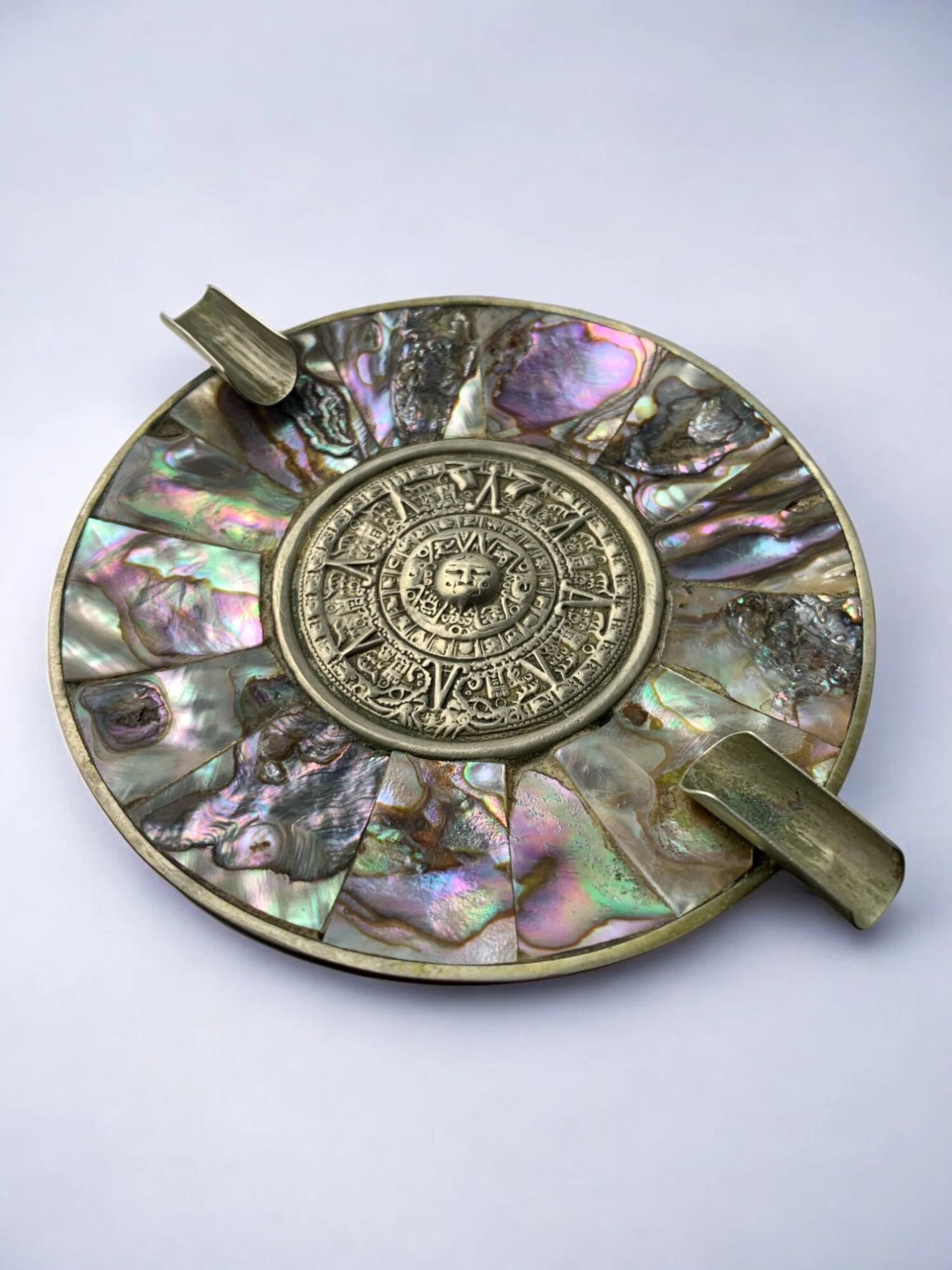 Abalone shell & alpaca ashtray, Mexico, circa 1970s