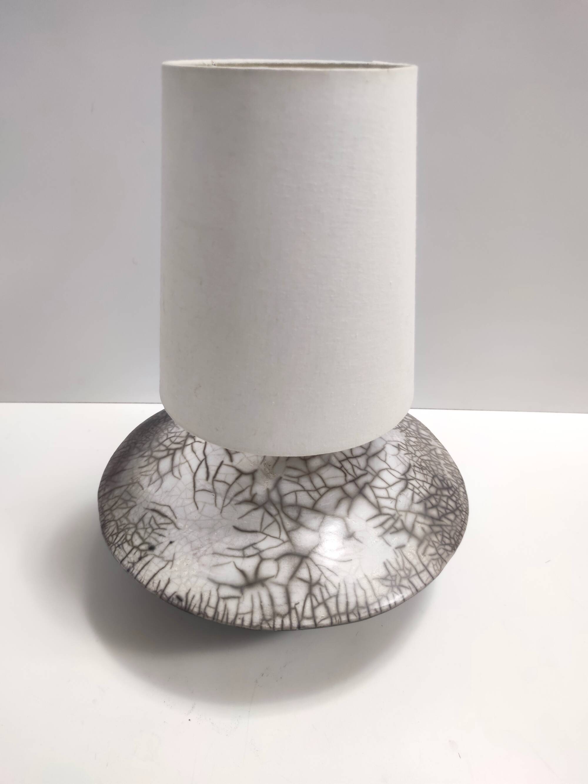 Postmodern Handmade Grey Raku Ceramic Table Lamp, Signed, Italy