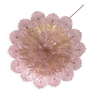 Amazing Pink Murano Glass Leave Ceiling Light or Chandelier, 1970s