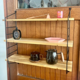 Modular wire shelf string wood and metal