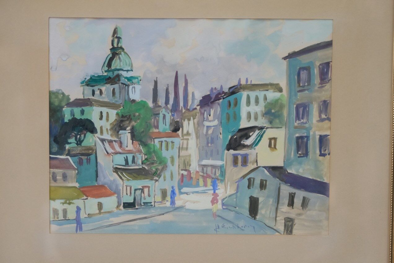 Jack Eichborn, Swedish Modern Cityscape, 1960s, Watercolor.