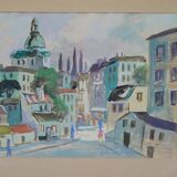 Jack Eichborn, Swedish Modern Cityscape, 1960s, Watercolor.