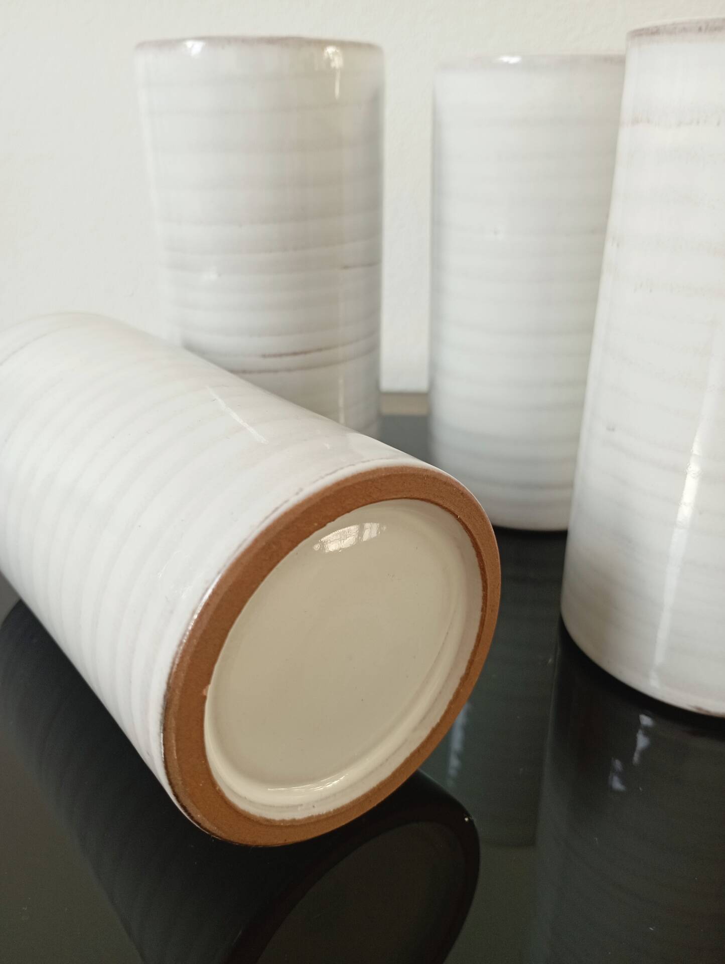 4 vintage stoneware cups in white