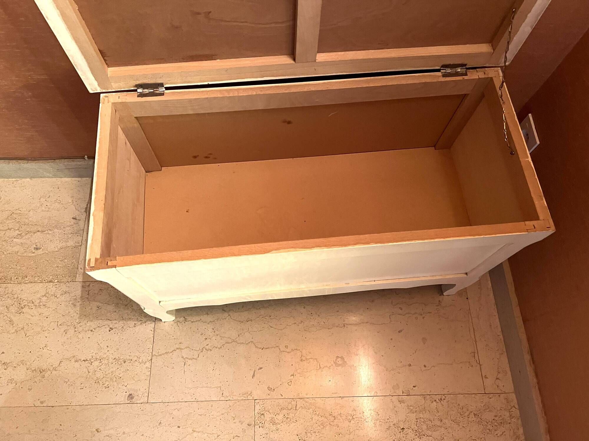 Vintage white wooden toy chest, children's storage or decorative bench