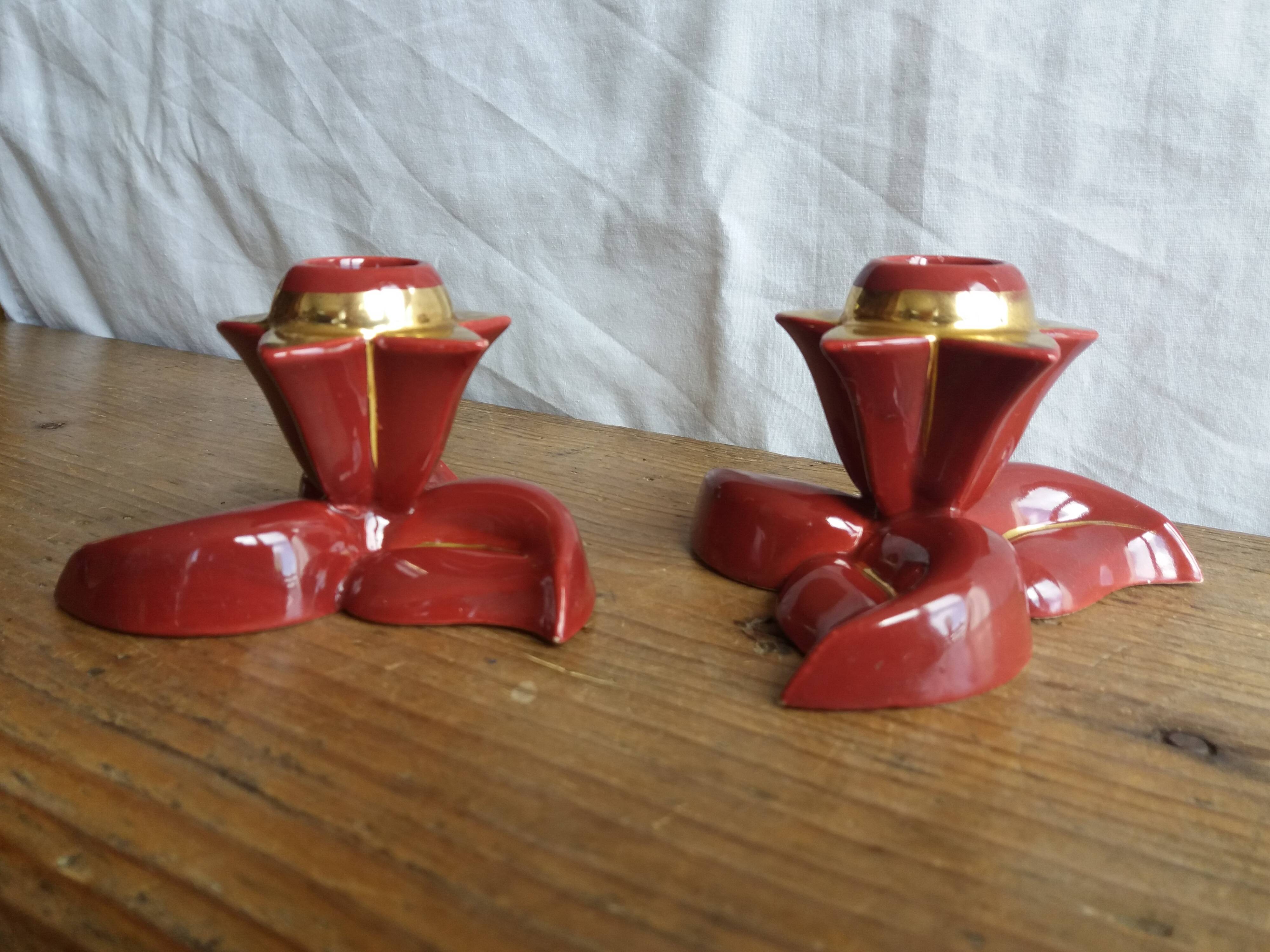 burgundy and gold candle holders