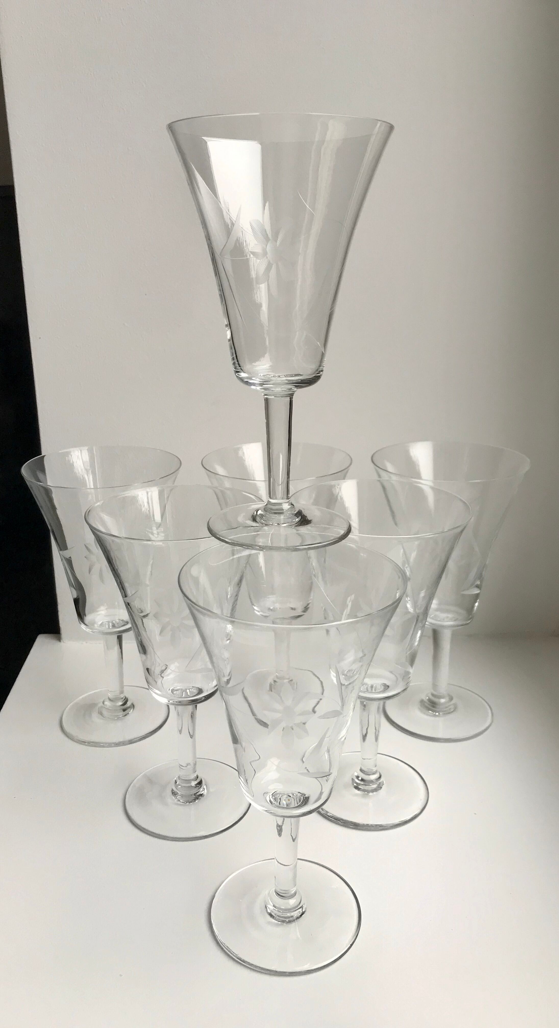 Set of 7 glasses of wine / crystal water 60s