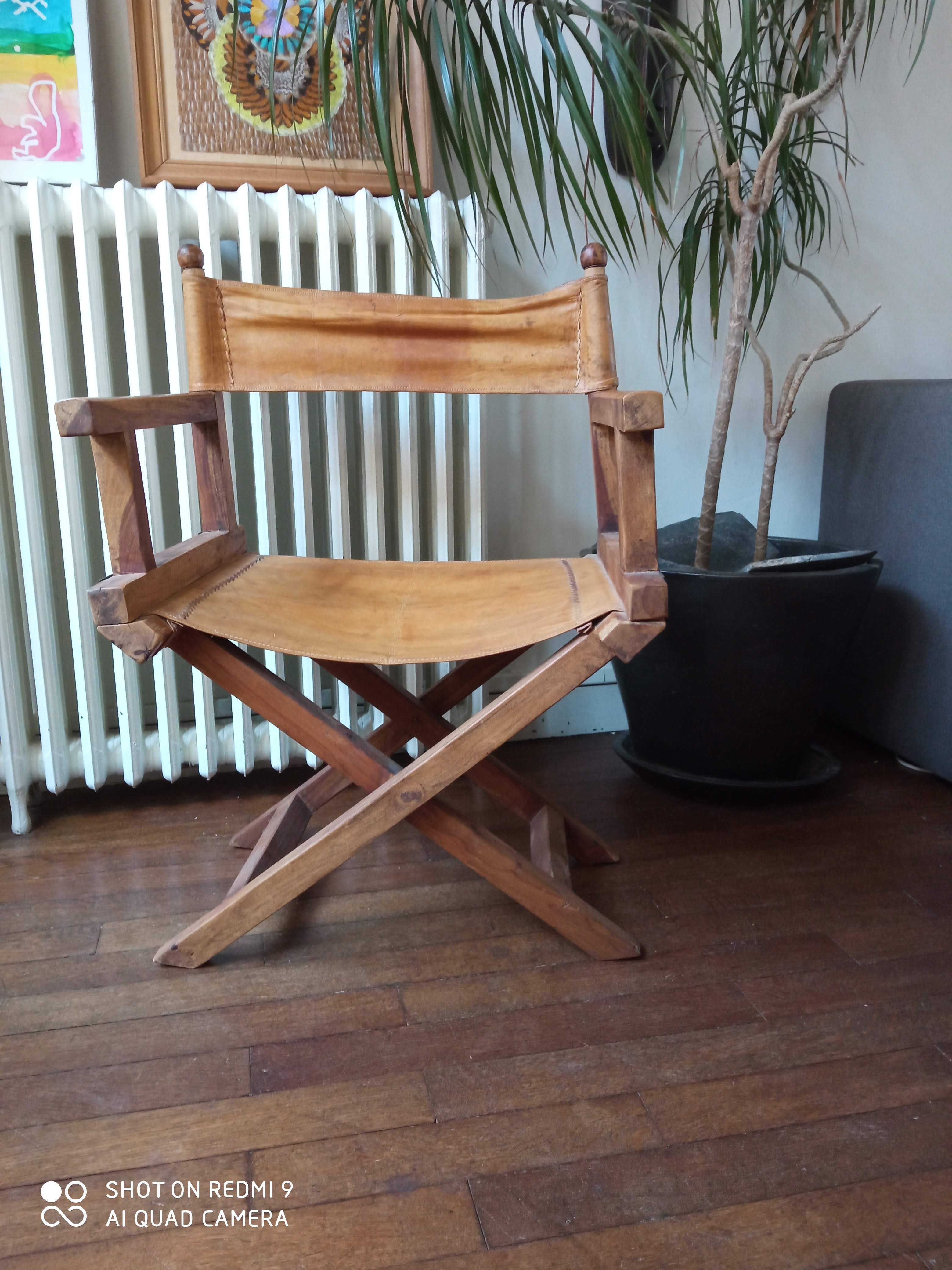 Old wood and leather safari chair