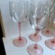 Set of 6 wine glasses with pink feet 70s
