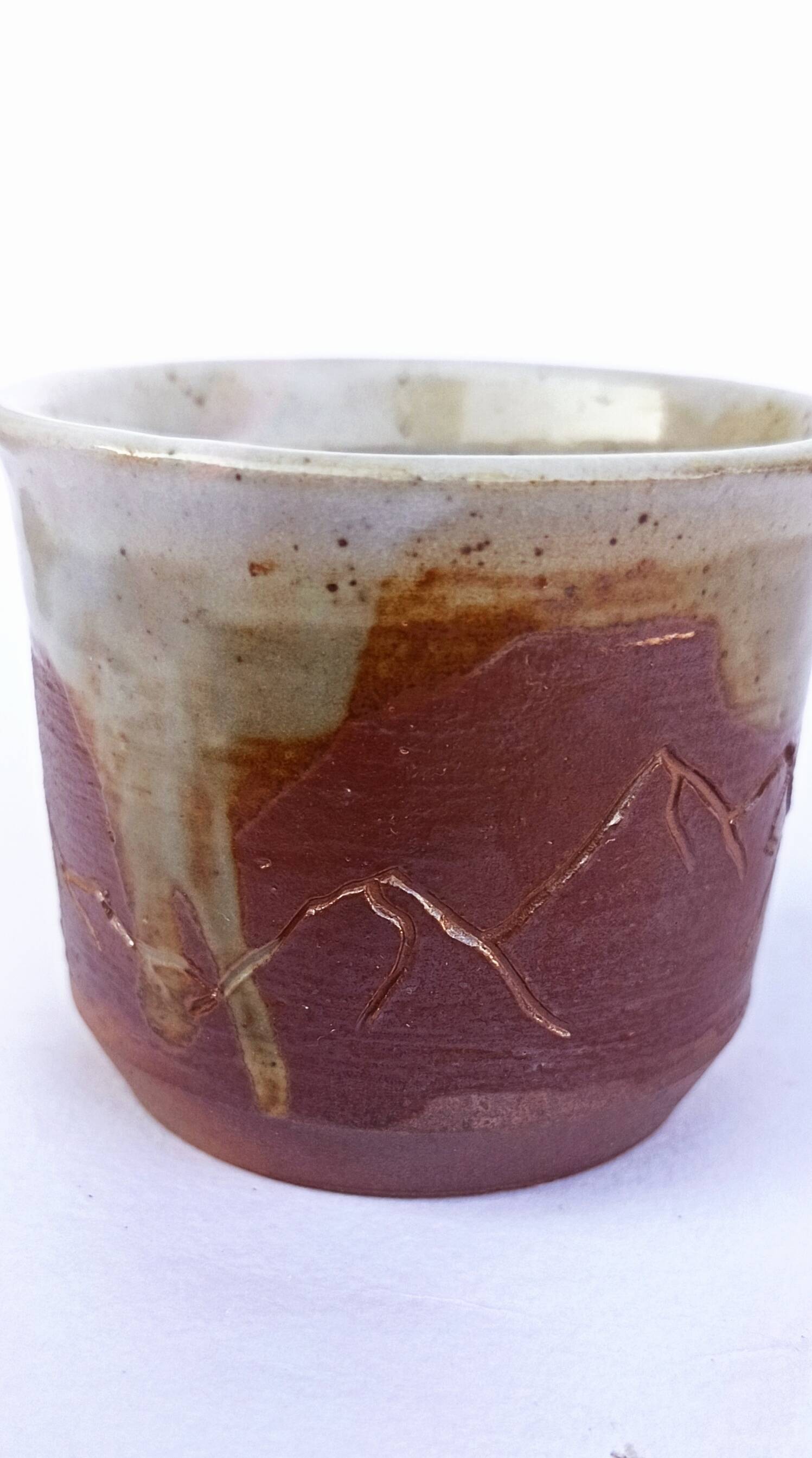 Bol en grès décor gravé de branches, pièce artisanale