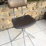 Swivel chair in chromed metal and skai brown years 60-70