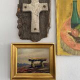 Oil on cardboard 19th century “the cross” wood and plaster frame