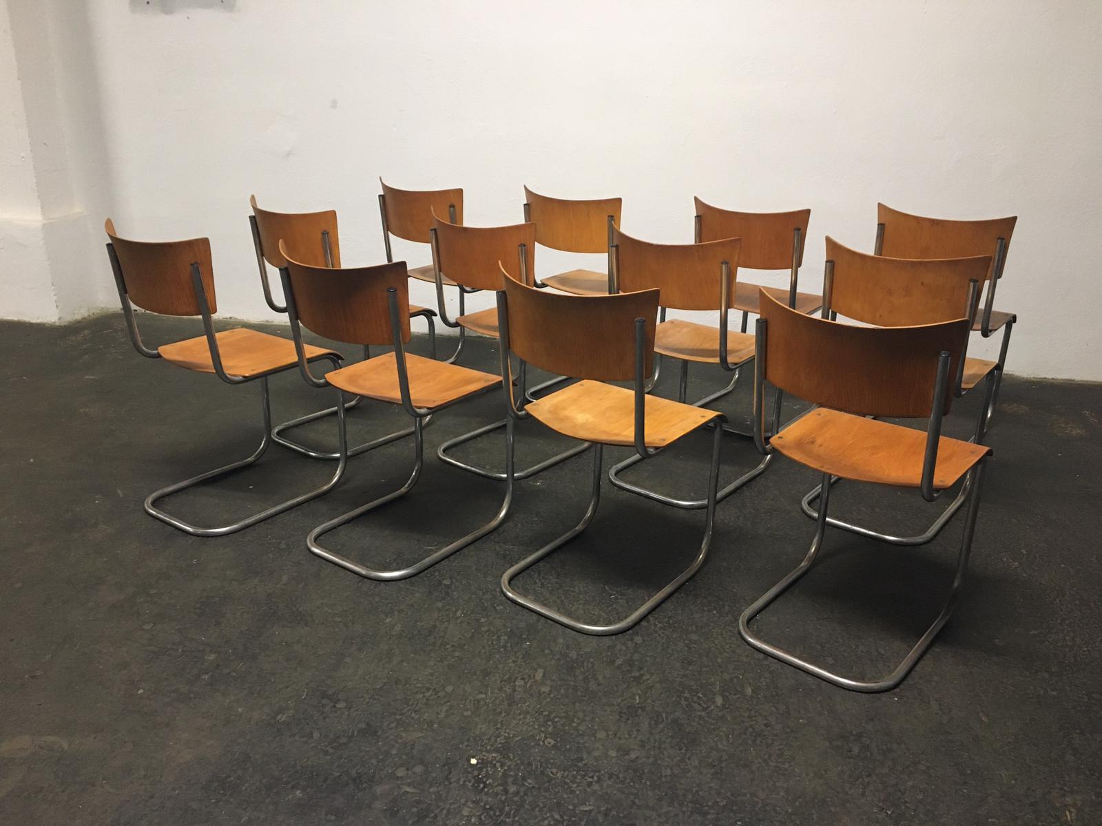 Set of 12 tubular steel chairs Mart Stam