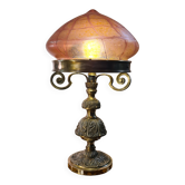 Lampe Art Nouveau autrichienne en bronze avec abat-jour en verre d'art de style Loetz