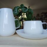 Opaline milk jug cup and saucer set