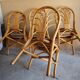 Set of 4 rattan and bamboo chairs, "fan" backrest, vintage 70s.