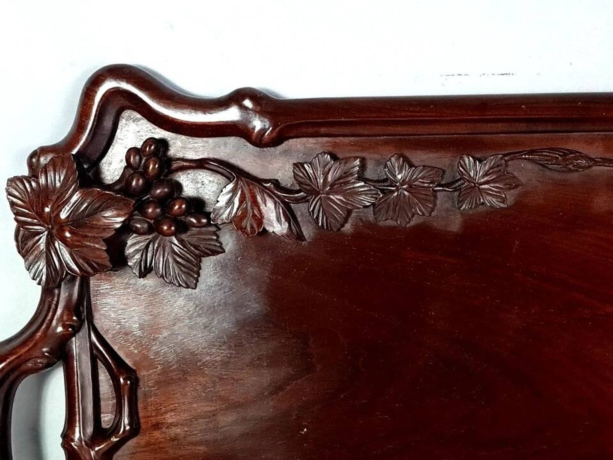 Antique rosewood serving tray carved with vines China D058