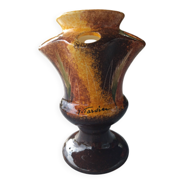 Vase pique-fleur vintage Georges Tardieu – Biot – Décor  main – 22 cm