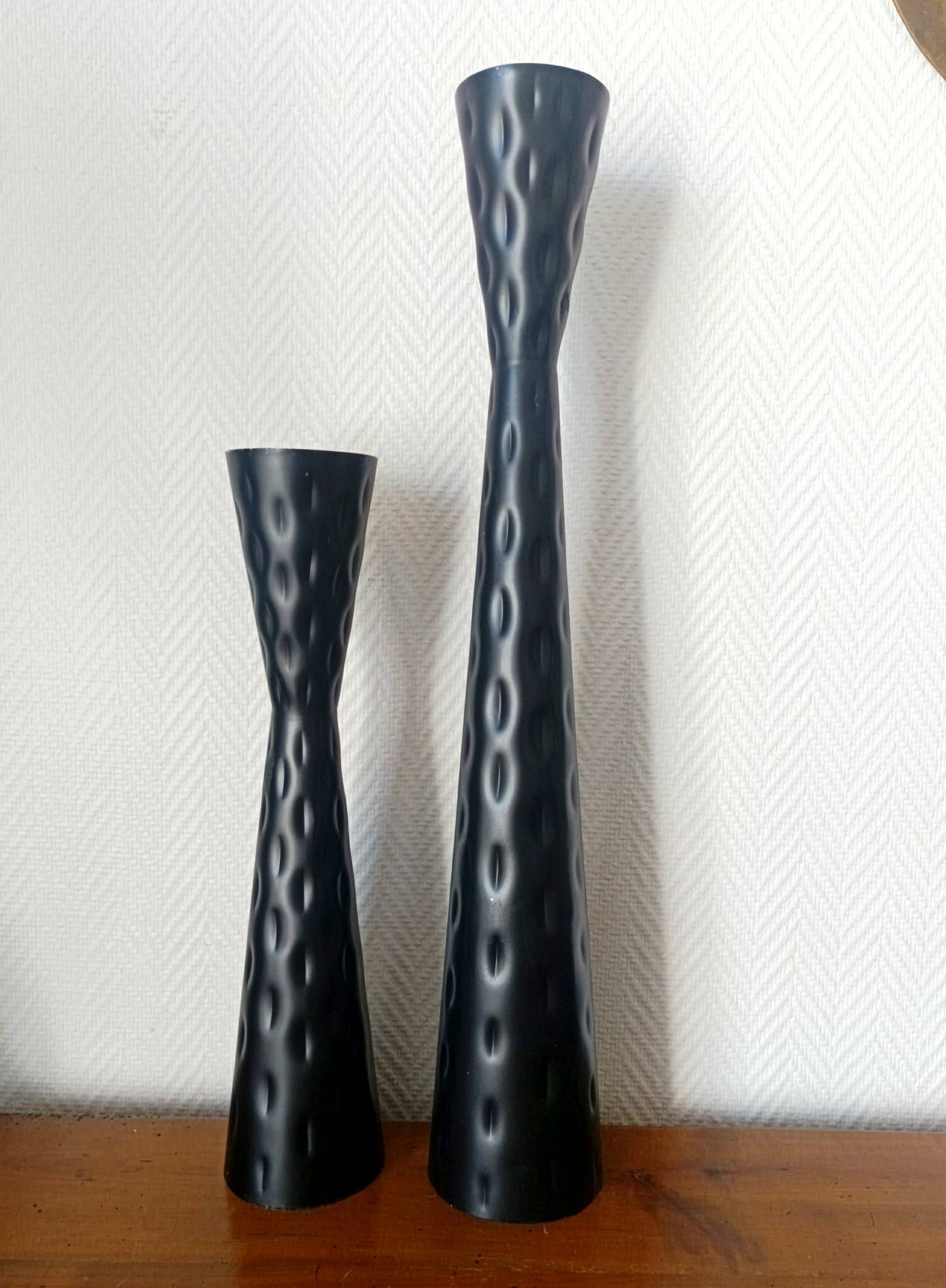Pair of vintage metal diabolo candlesticks