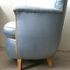 Cocktail chair bas corbeille in sycamore blond and blue silk - art deco 1930