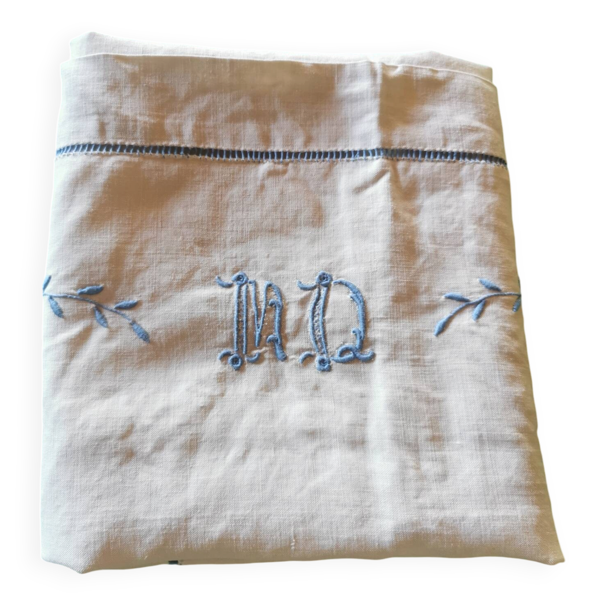 Pair of antique linen pillowcases with monogram
