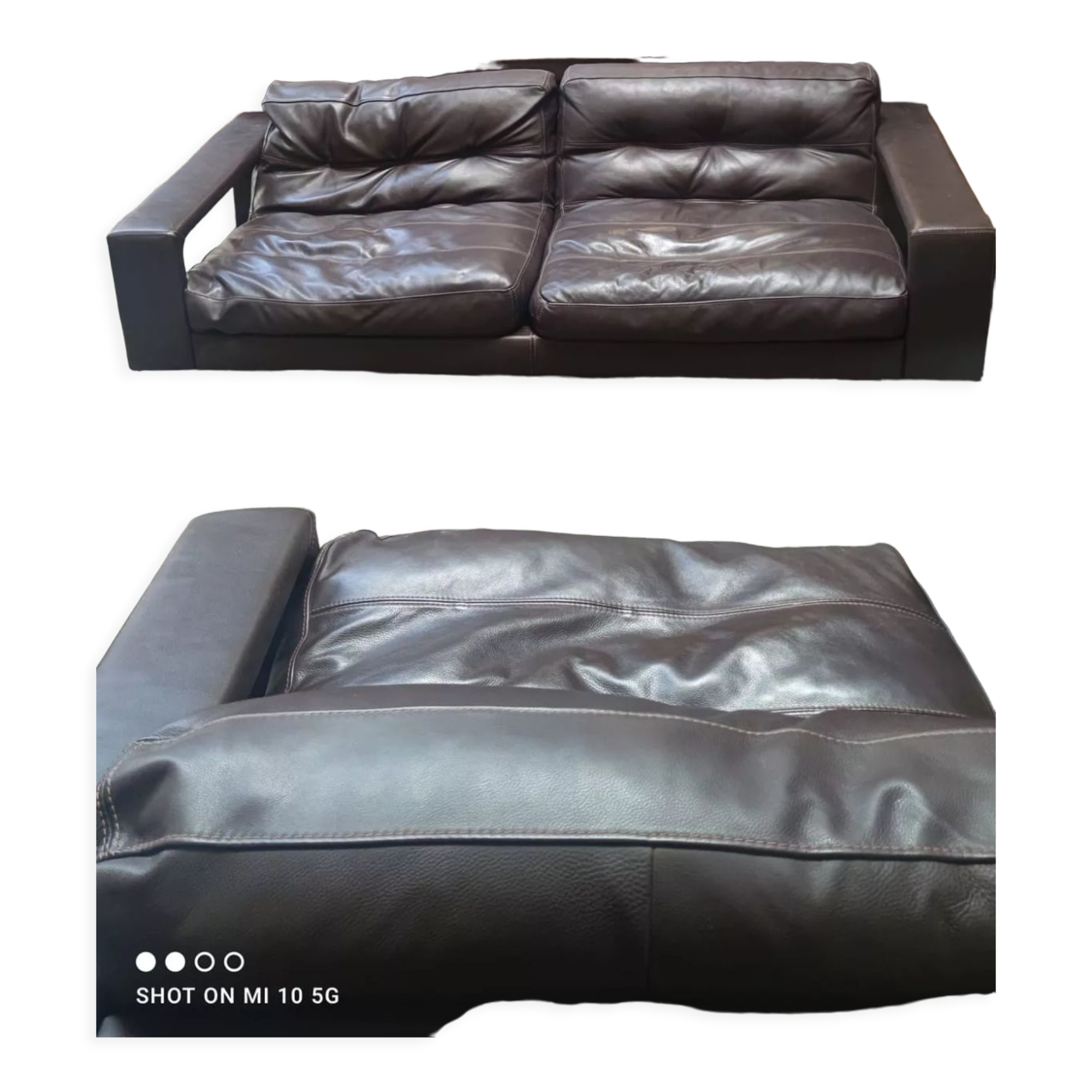 Four-seater sofa in dark brown leather from Steiner by designer Pascal Daveluy, model