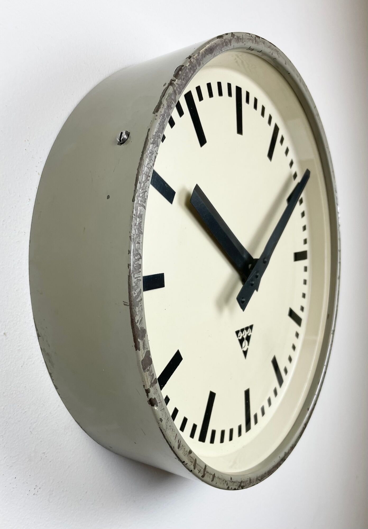 Grey Industrial Factory Wall Clock from Pragotron, 1960s