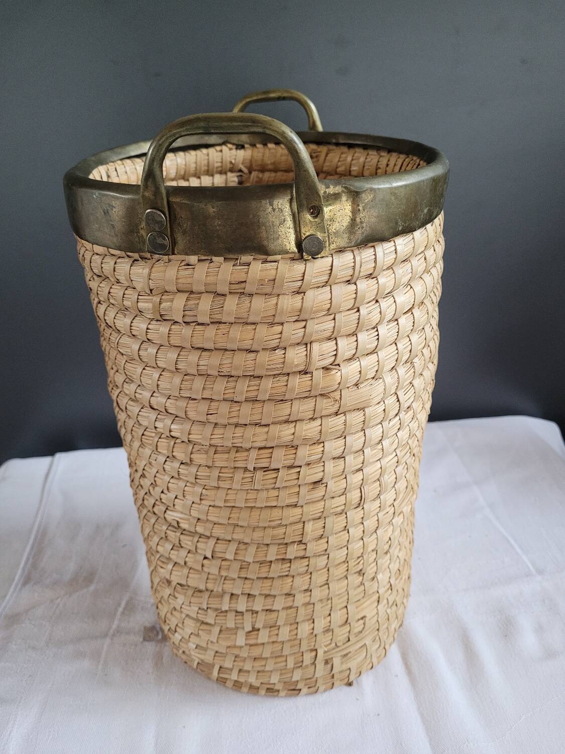 Copper and brass wicker basket