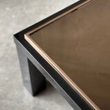Large Belgochrom coffee table in gold and smoked glass.
