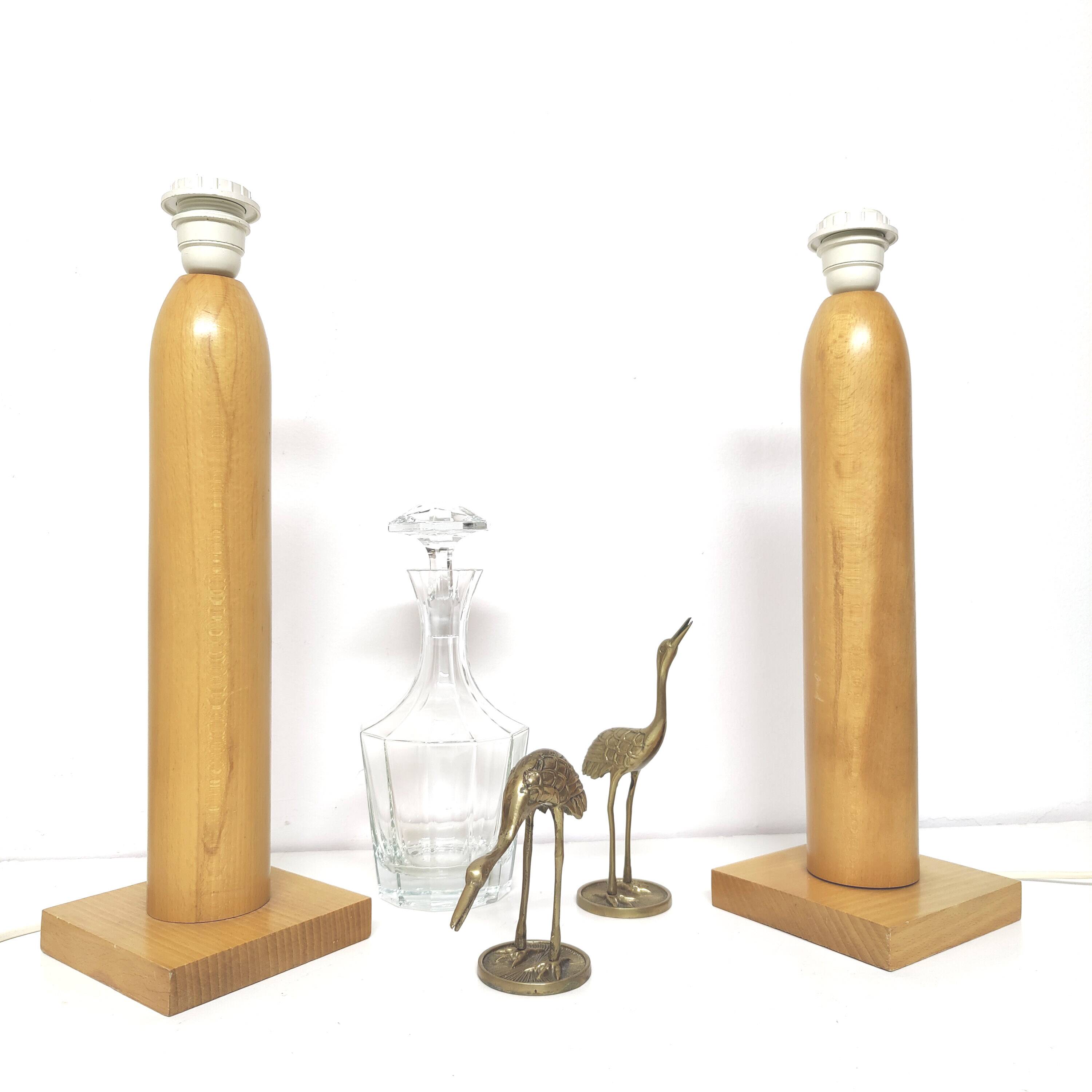 Lot 2 pieds de lampe arlus en bois vintage forme géométrique