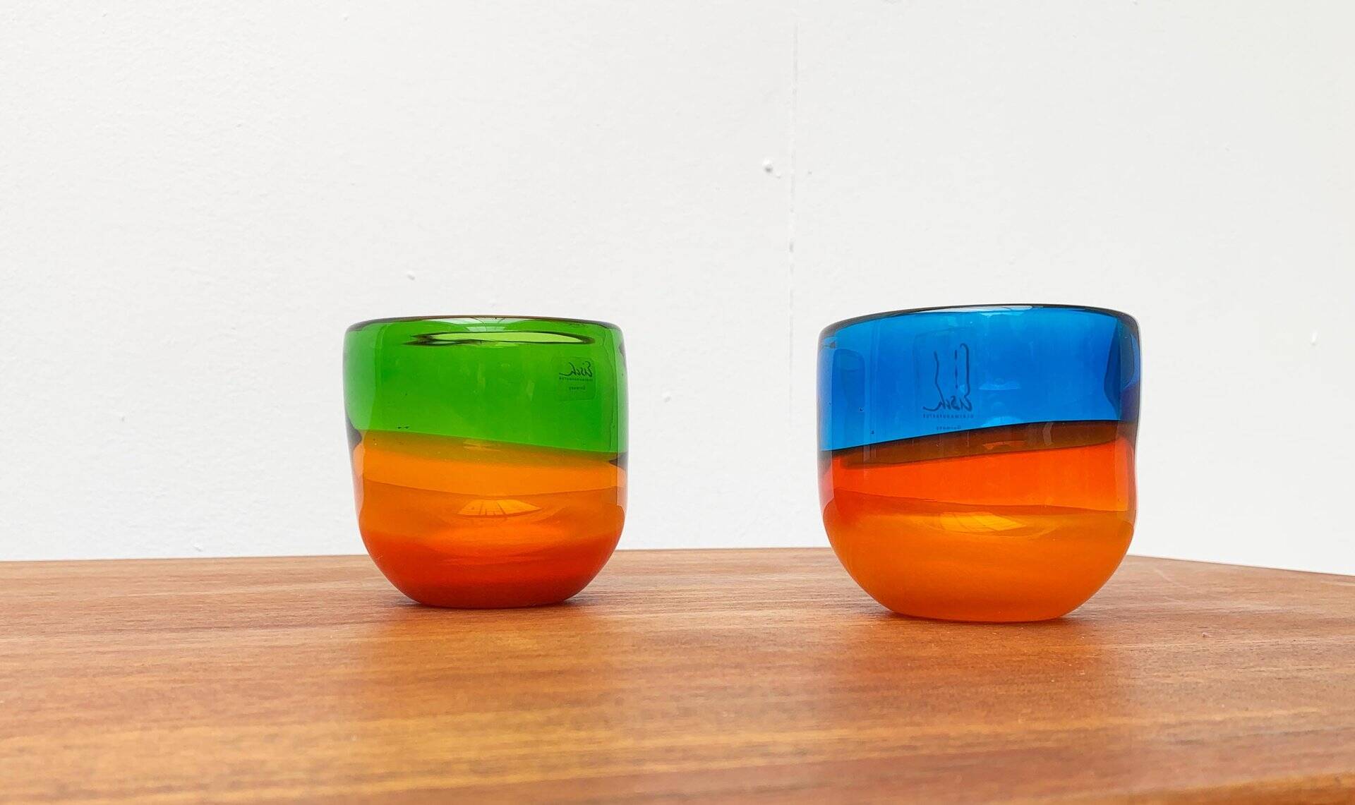 Set of 2 vintage German coloured glass bowls by Eisch.
