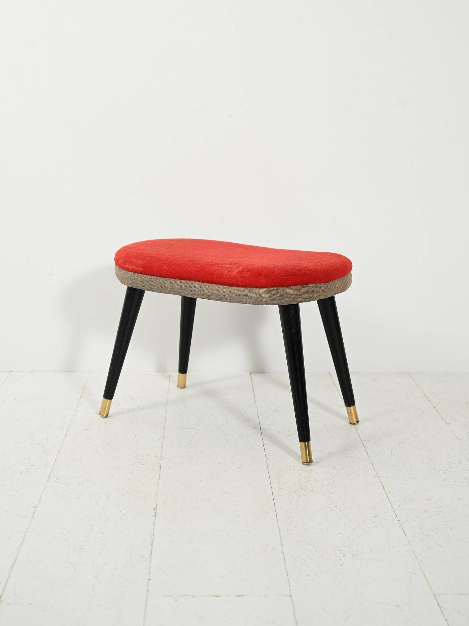 Scandinavian stool with red velvet and brass