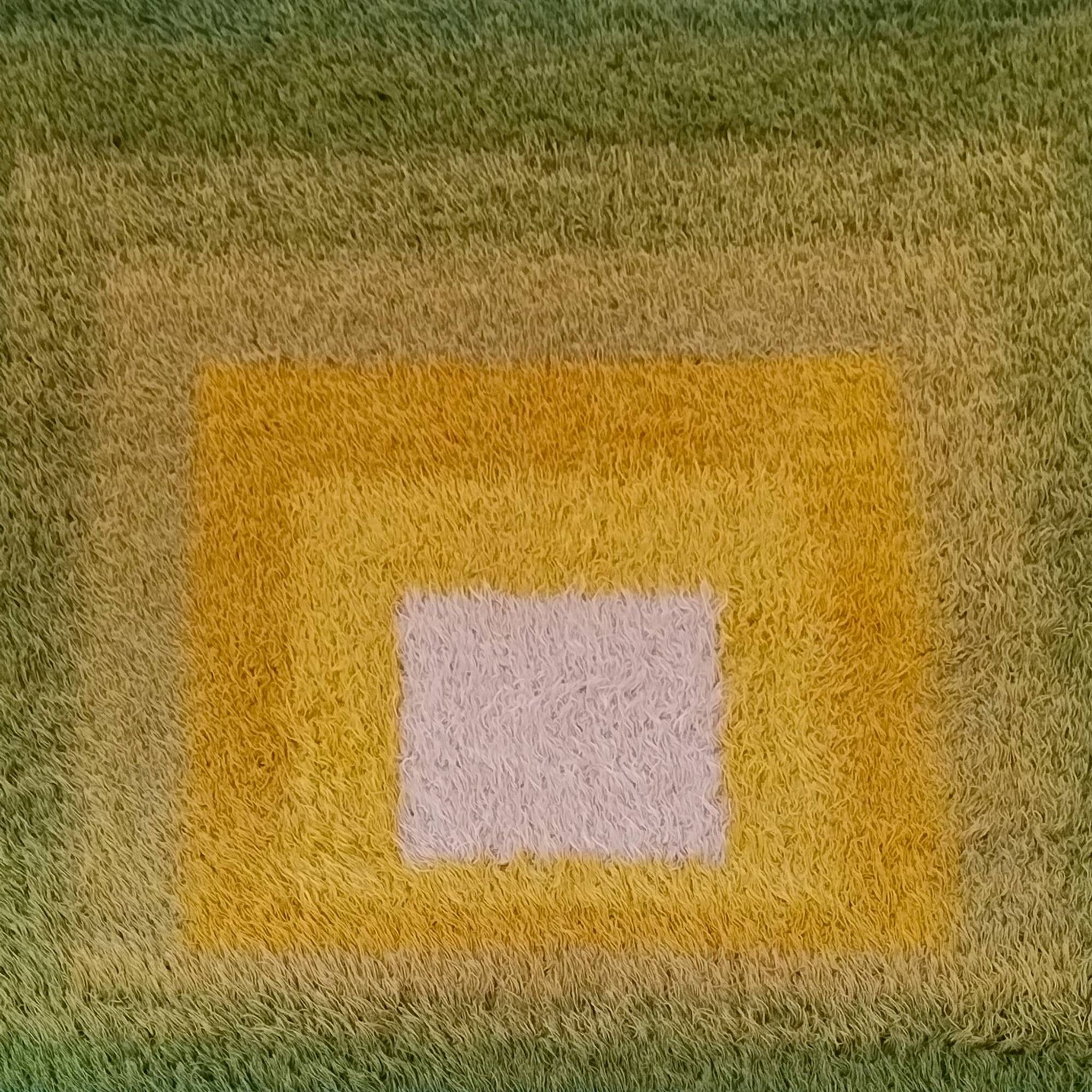 1970s Mid-Century Modern "Homage to the Square" Shag Rug – Geometric Op-Art