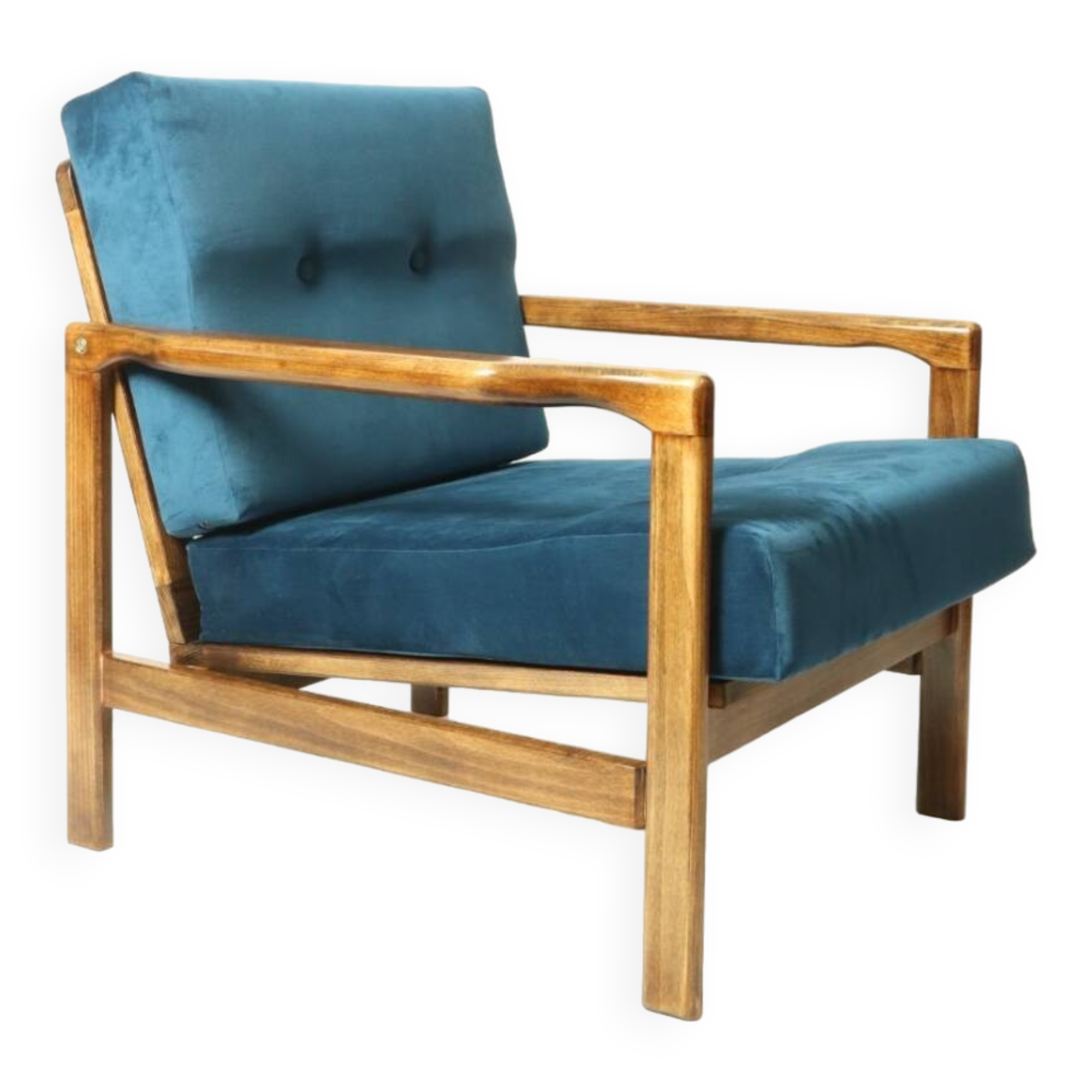 Vintage armchair navy blue velvet Mid century modern design by Zenon Bączyk 1965