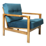 Vintage armchair navy blue velvet Mid century modern design by Zenon Bączyk 1965