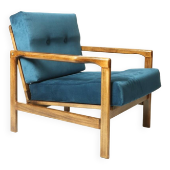 Fauteuil vintage en velours bleu marine Design moderne vintage par Zenon Bączyk 1965