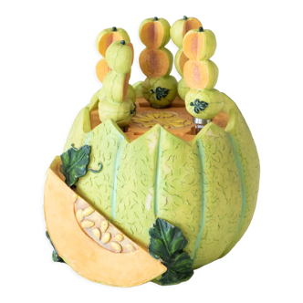 Melon trompe-l'oeil ceramic spoon rest