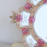 Exceptional Vintage Pink Murano Glass Wall Mirror