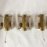 3 brass and vintage glass wall sconces