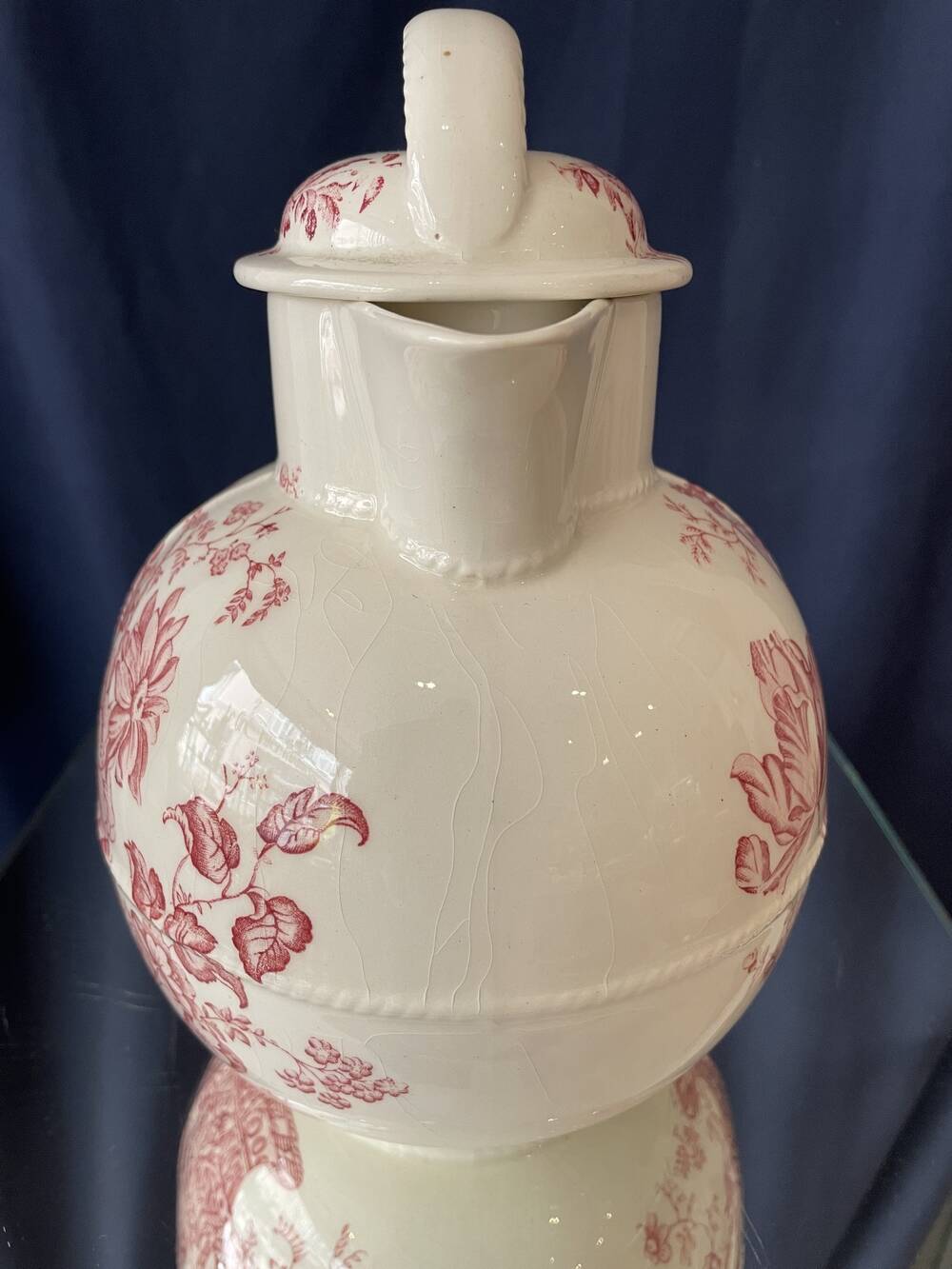 Theiere ou cruche en faïence crown devon a decor floral rose feminin