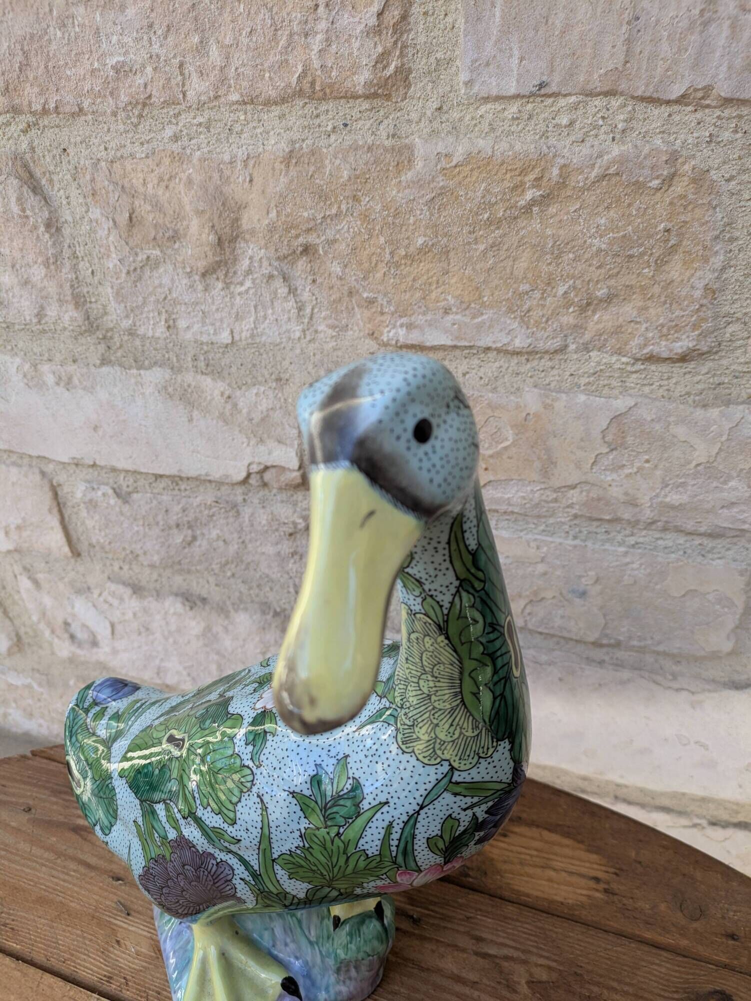 Very beautiful polychrome decorative duck cane statue in Porcelain from Par
