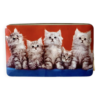 Ancienne boîte métallique pour les caramels Thorne - décor de chatons