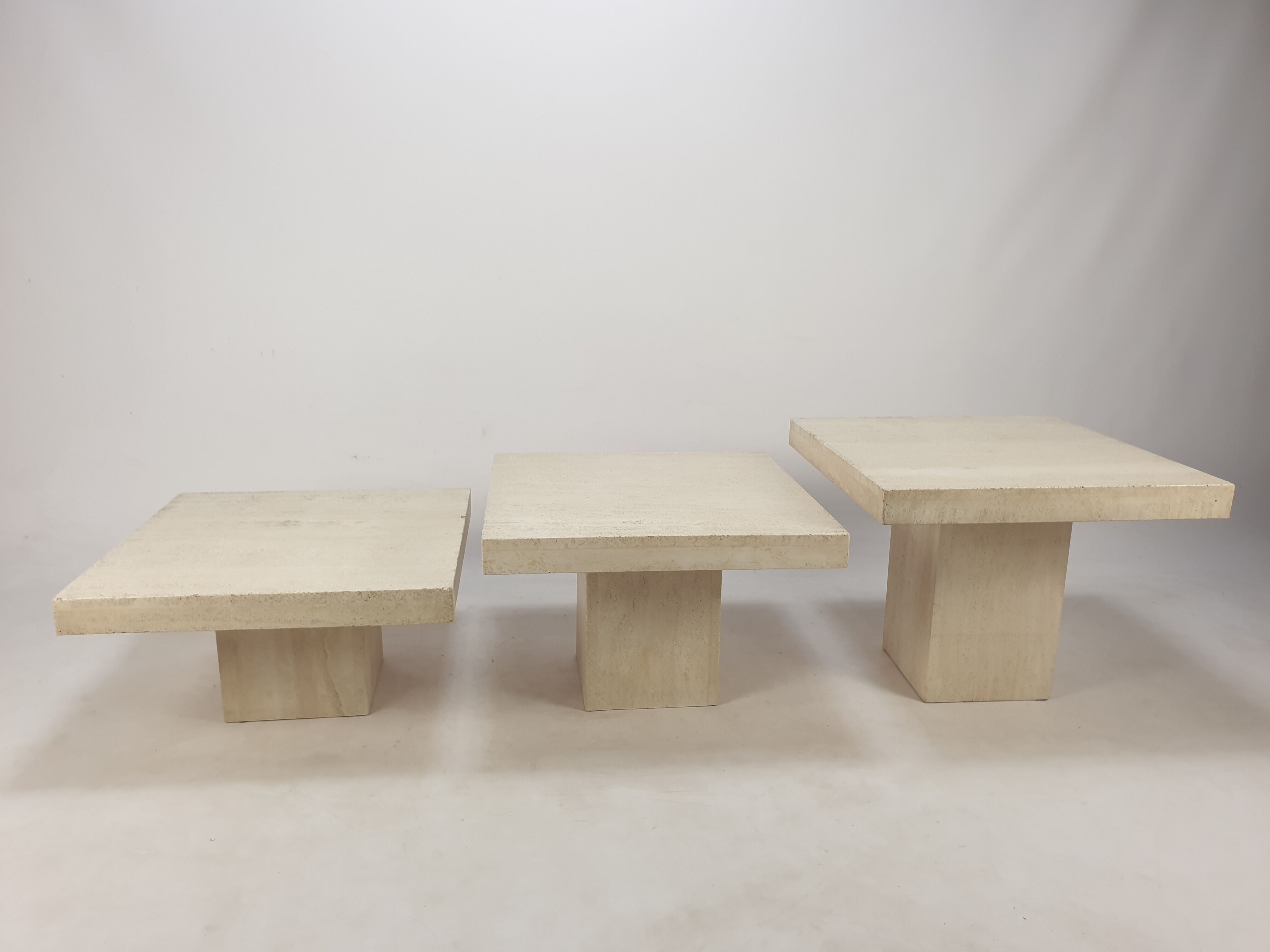 Set of 3 Italian Travertine Coffee Tables, 1980s