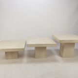 Set of 3 Italian Travertine Coffee Tables, 1980s