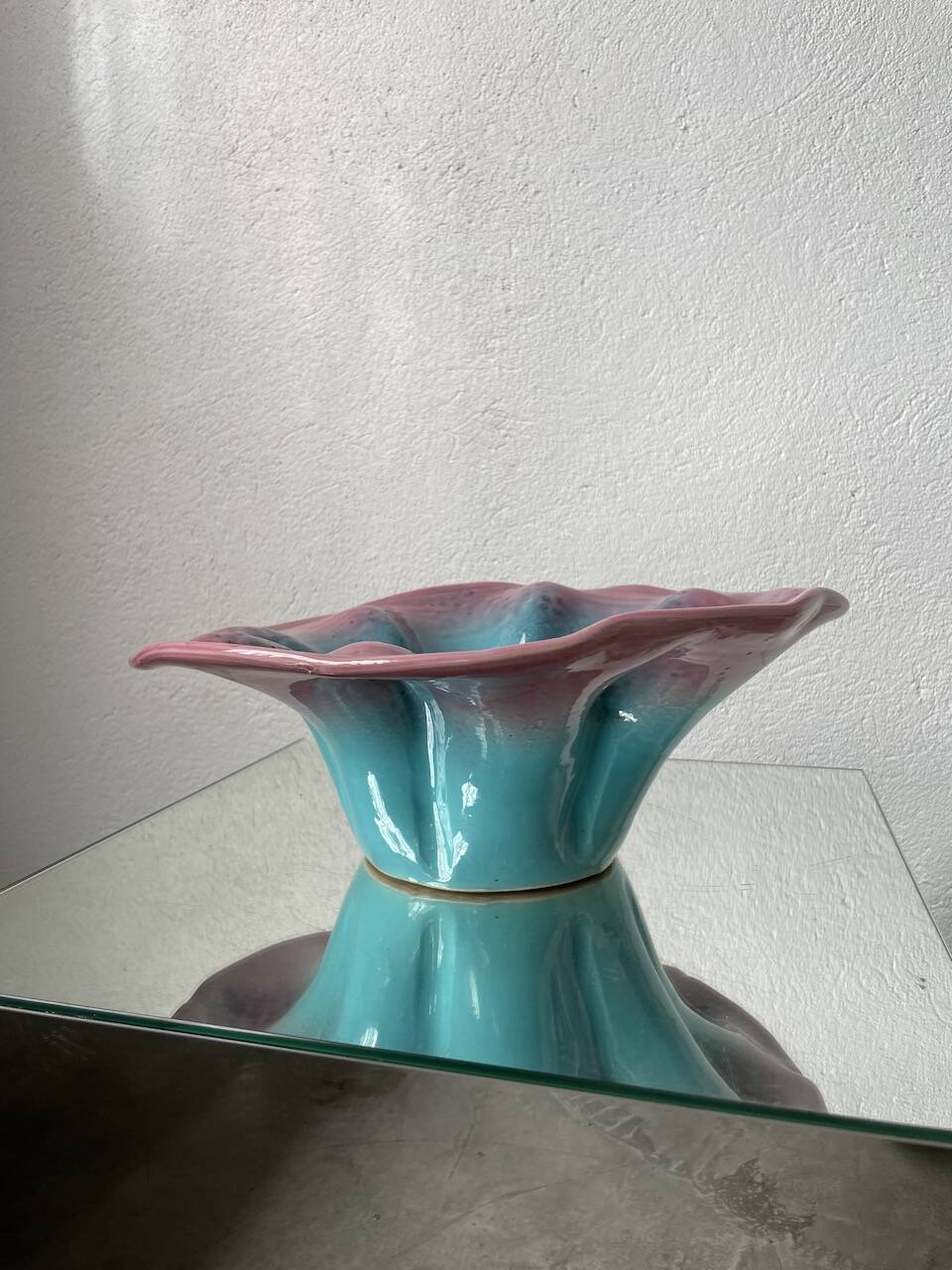 Blue and pink ceramic dish