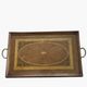 Large vintage tray, wood marquetry under glass