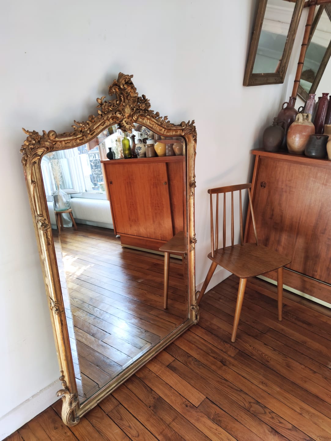 Large gilded mirror louis XV rockery  142x99cm
