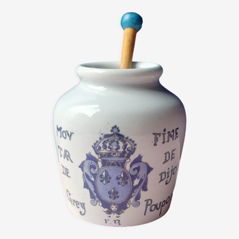 Small porcelain mustard pot from Digoin and Sarreguemines blue color