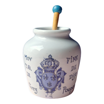 Small porcelain mustard pot from Digoin and Sarreguemines blue color