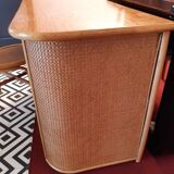 Desk with vintage rattan chair