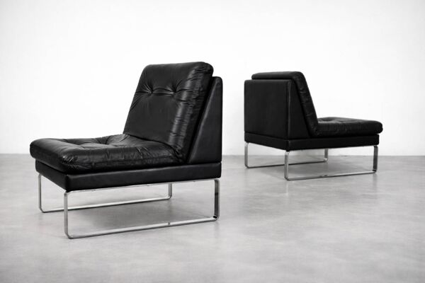 Canapé modulaire vintage allemand moderne minimaliste en cuir et chrome du milieu du siècle